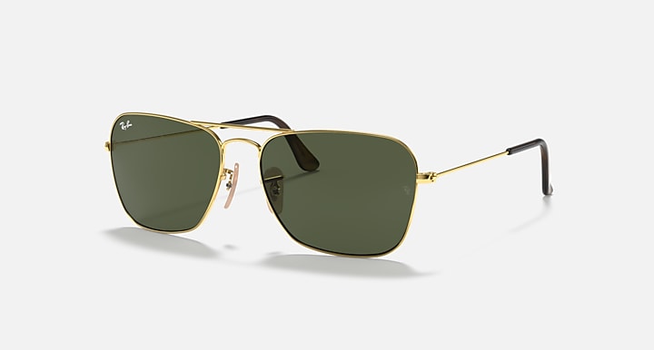 Gold metal sunglasses with dark green rectangular lenses and top bar