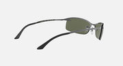 Ray-Ban RB31830 sunglasses angled view, green lens, gunmetal temple with logo