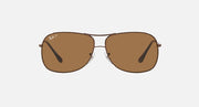 Ray-Ban aviator sunglasses, front view, brown tinted lenses, gold-tone metal frame