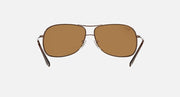 Ray-Ban aviator sunglasses front view, brown lenses, metal frame with nose bridge