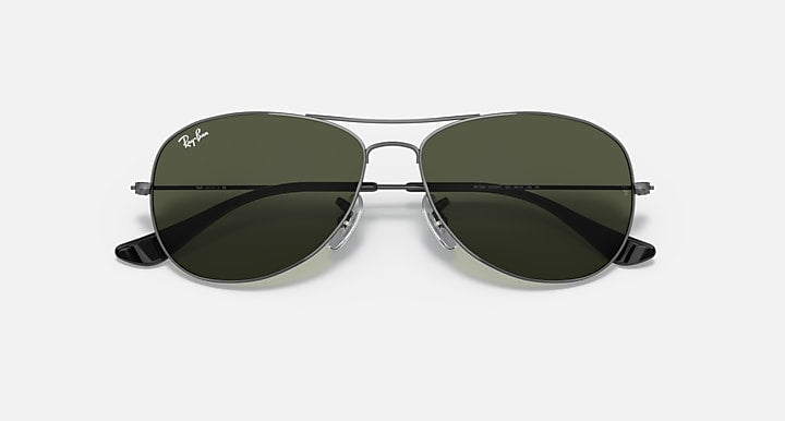 Gunmetal round-edged aviator sunglasses with dark green lenses and center bridge