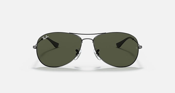Ray-Ban aviator sunglasses with dark green lenses, double bridge, silver metal frame