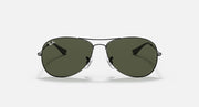 Gunmetal oval sunglasses with dark green lenses and slender metal bridge