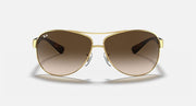 Aviator sunglasses with gold frame and brown gradient lenses, front view