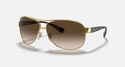 Ray-Ban aviator sunglasses with gold-tone frame and dark brown gradient lenses