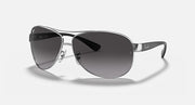 Aviator sunglasses with silver frame and dark gray gradient lenses