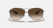 Ray-Ban aviator sunglasses, silver frame with dark brown gradient lenses