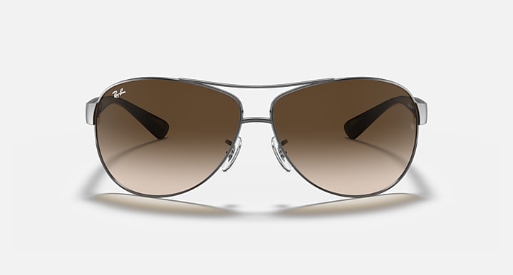 Ray-Ban aviator sunglasses, silver frame with dark brown gradient lenses