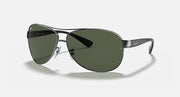 Ray-Ban aviator sunglasses, silver frame with green tinted lenses
