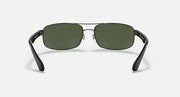 Front view sunglasses with black frame and olive-green tinted lenses