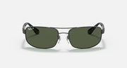 Rectangular full-frame sunglasses with black frame and dark green lenses
