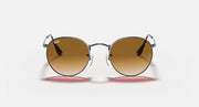 Ray-Ban RB3447N round sunglasses, silver frame with brown mirrored lenses