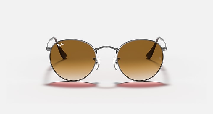 Ray-Ban RB3447N round sunglasses, silver frame with brown mirrored lenses