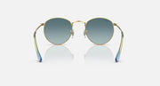 Ray-Ban round metal sunglasses front view, gold frame with blue gradient lenses