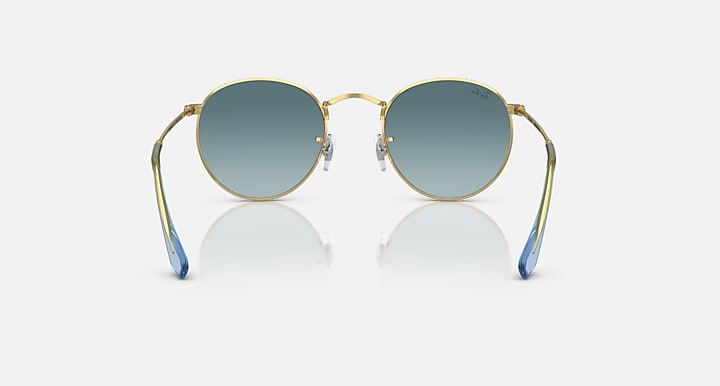 Ray-Ban round metal sunglasses front view, gold frame with blue gradient lenses