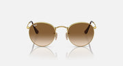 Ray-Ban round metal sunglasses front view, gold frame with brown gradient lenses