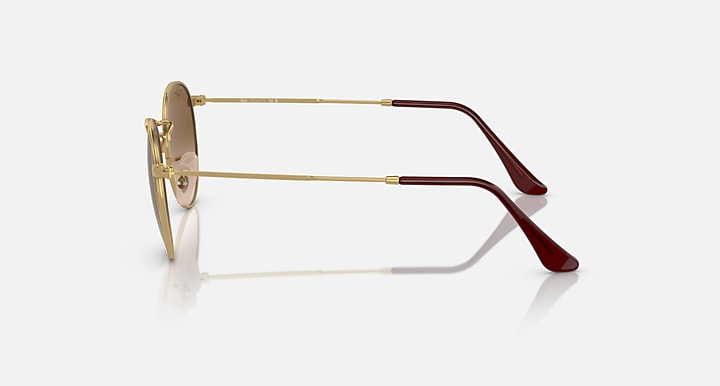 Ray-Ban round metal sunglasses side view with gold frame and brown lens tint