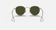 Gold metal round sunglasses with dark green lenses, full front view