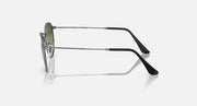 Round metal sunglasses side view with dark green lenses and black temple tips