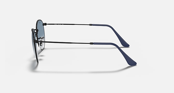 Ray-Ban round metal sunglasses, side view with blue temple arms