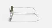 Round metal sunglasses side view with silver frame and light gray lenses