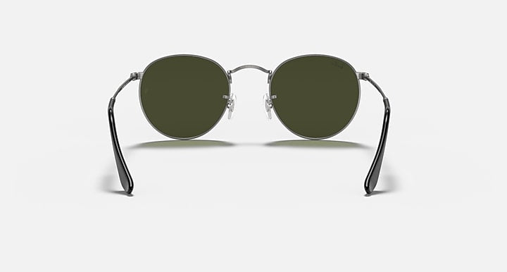 Ray-Ban round metal sunglasses, silver frame with dark olive green lenses