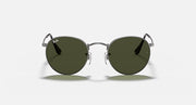 Ray-Ban round metal sunglasses, silver frame with dark green lenses