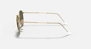 Round metal sunglasses side profile with gold metal frame and dark lenses