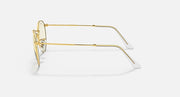 Round metal sunglasses side view with light gold frame and pale tinted lenses