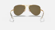 Aviator sunglasses with gold frame and dark brown lenses, front view