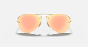 Aviator sunglasses with gold frame and peach gradient lenses, front view