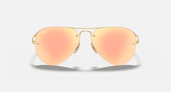 Aviator sunglasses with gold frame and peach gradient lenses, front view