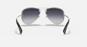 Ray-Ban aviator sunglasses with silver frame and dark gray gradient lenses, front view
