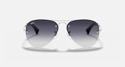 Ray-Ban aviator sunglasses, silver frame with dark gray gradient lenses front view