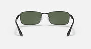 Ray-Ban RB3498 sunglasses with dark green lenses and black frame, front view