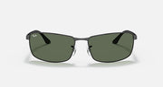 Ray-Ban RB3498 sunglasses with dark green lenses and matte black frame, front view