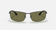 Ray-Ban RB3498 sunglasses, olive-tinted lenses, black frame, straight-on view