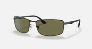 Ray-Ban RB3498 sunglasses, dark olive lenses and black frame, front angle