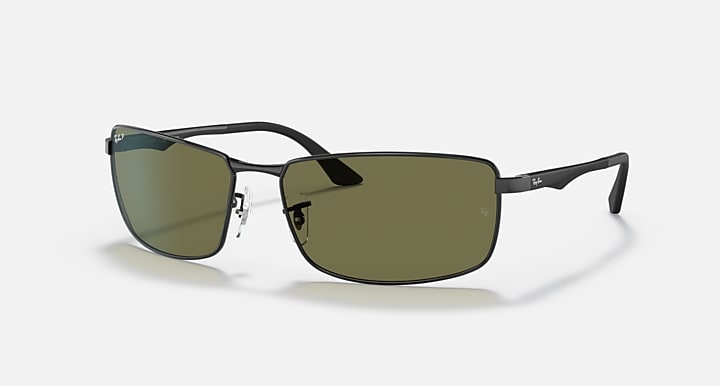 Ray-Ban RB3498 sunglasses, dark olive lenses and black frame, front angle