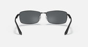 Ray-Ban RB3498 sunglasses with dark gray lenses and matte gunmetal frame, front view