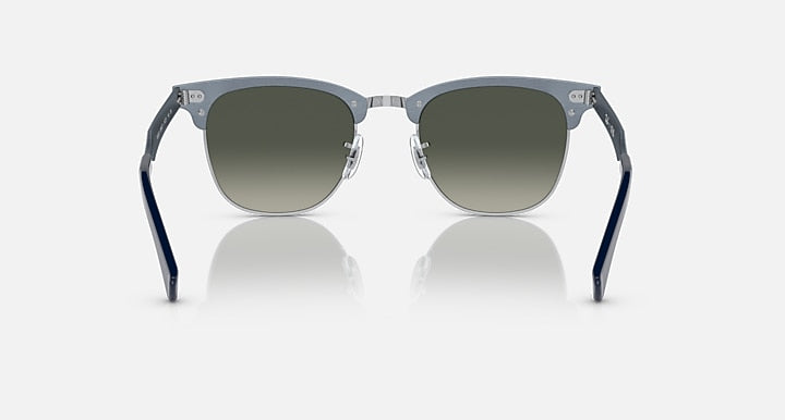 Ray-Ban clubmaster aluminum sunglasses with dark green lenses and metal frame, centered front view