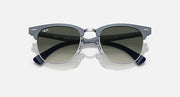 Ray-Ban clubmaster aluminum sunglasses with dark green lenses and metal frame, angled front view