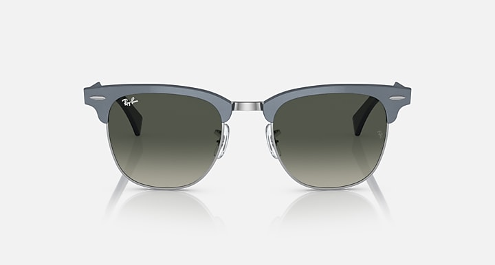 Ray-Ban clubmaster aluminum sunglasses with dark green lenses and metal frame, front view