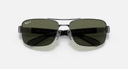 Ray-Ban RB3522 sunglasses with gunmetal frame and dark green tinted lenses