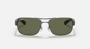 Ray-Ban RB3522 square sunglasses front view, gunmetal frame, dark green lenses