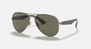 Ray-Ban aviator RB3523 sunglasses with matte gunmetal frame, polarized green lenses