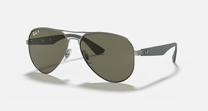 Ray-Ban aviator RB3523 sunglasses with matte gunmetal frame, polarized green lenses