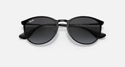 Ray-Ban Erika metal sunglasses with black lenses and black frame, top-down view