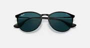 Black metal round sunglasses with dark teal lenses and Ray-Ban script on temples
