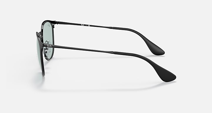 Black metal sunglasses shown from the side with curved temple arms and nose bridge